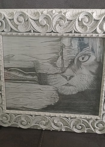  Beden Karakalem Kedi Tablo