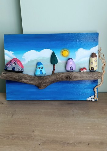 Pastel Mavi Manzaralı Taş Tablo