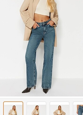 Mavi Soluk Efekt Vintage Yüksek Bel Wide Leg Jean