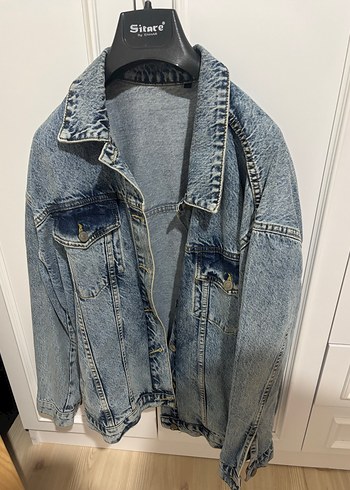Kadın Gri Mavi Düğmeli Denim Ceket