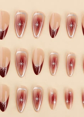 Bordo Yıldız Detaylı Tırnak Süslemeleri - Görsel 2