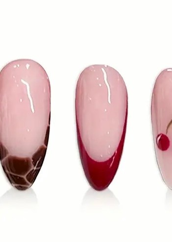 Bordo Fransız Uçlu ve Desenli Tırnak Süsleri - Görsel 2