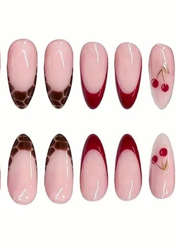 Bordo Fransız Uçlu ve Desenli Tırnak Süsleri - Görsel 3