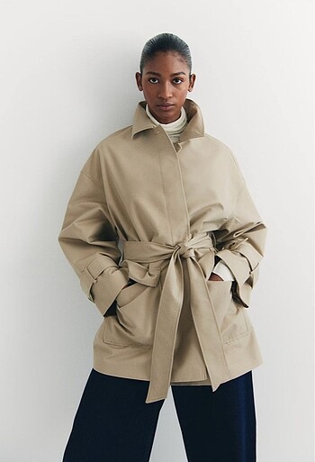 H&M Kuşaklı Gabardin Ceket