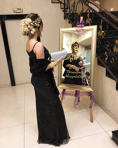 Drape Butik Uzun siyah gece elbise abiye pullu simli