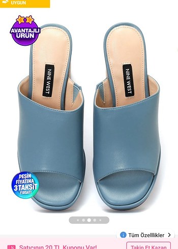 Nine West Mavi Kadın Terlik Blok Topuk