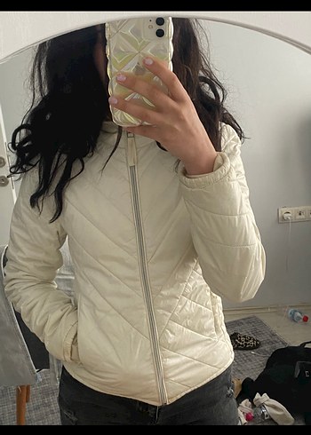 Beyaz Kadın Midi Puff Kollu Ceket