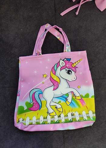 Kız Çocuk Unicorn Baskılı Bikini ve Plaj Çantasi - Görsel 4