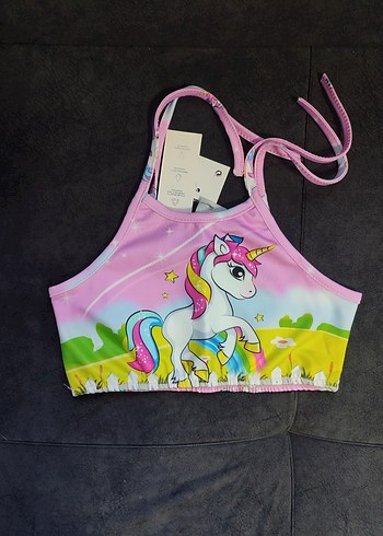 Kız Çocuk Unicorn Baskılı Bikini ve Plaj Çantasi - Görsel 2