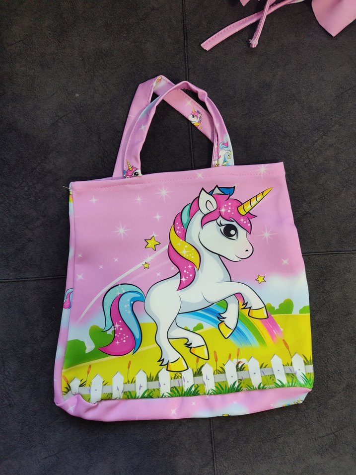 Kız Çocuk Unicorn Baskılı Bikini ve Plaj Çantasi - Görsel 4