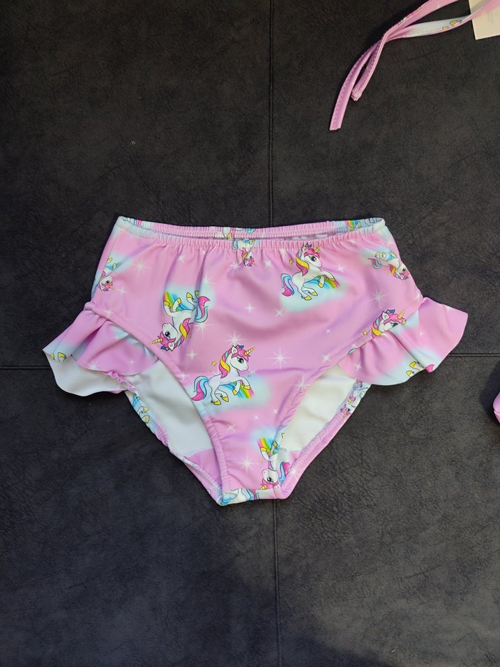 Kız Çocuk Unicorn Baskılı Bikini ve Plaj Çantasi - Görsel 3