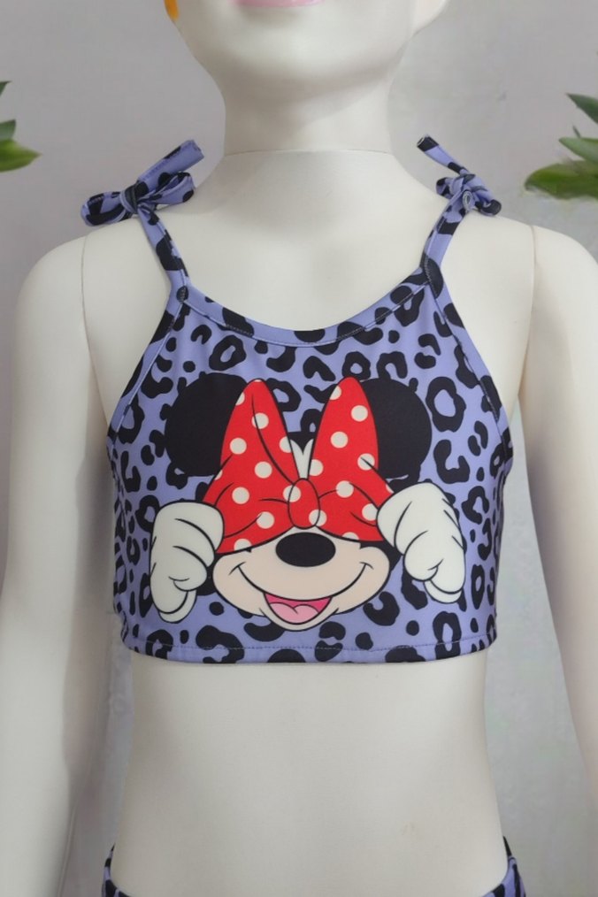 Kız Çocuk Lila Minnie Mouse Desenli Bikini ve Çanta - Görsel 5
