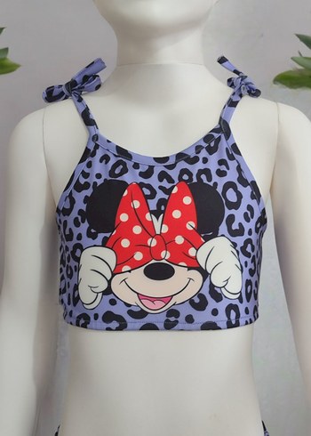 Kız Çocuk Lila Minnie Mouse  Baskılı Bikini ve Çanta Seti - Görsel 6