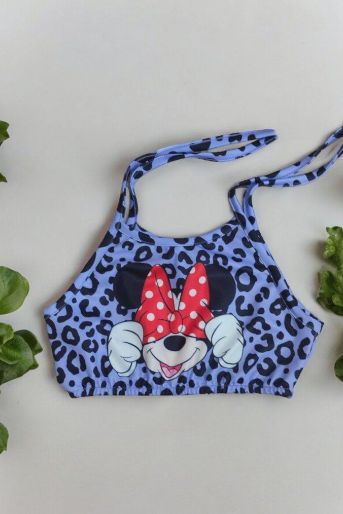 Kız Çocuk Lila Minnie Mouse Baskılı Bikini ve Çanta - Görsel 3