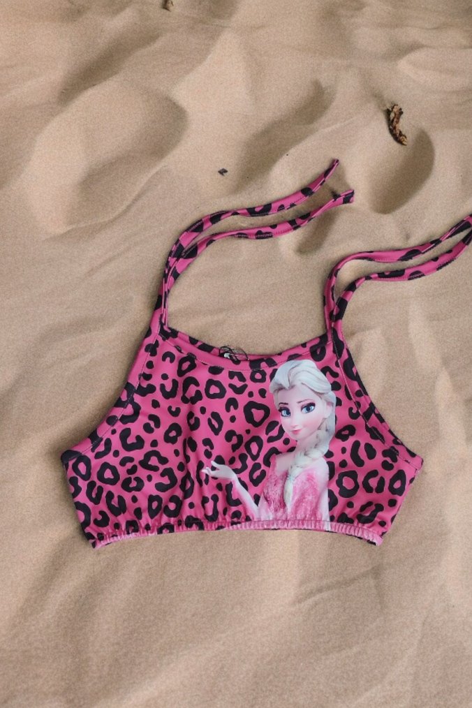 Kız Çocuk Pembe Frozen Desenli Bikini ve Çanta Seti - Görsel 4