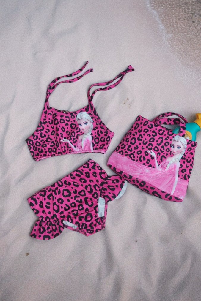 Kız Çocuk Pembe Frozen Desenli Bikini ve Çanta Seti - Görsel 2