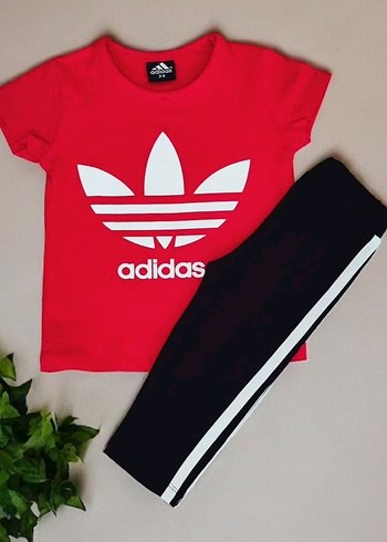Kız Çocuk Kırmızı Adidas Tayt-Tisort Yazlık Takım - Görsel 3
