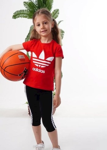 Kız Çocuk Kırmızı Adidas Tayt-Tisort Yazlık Takım - Görsel 2