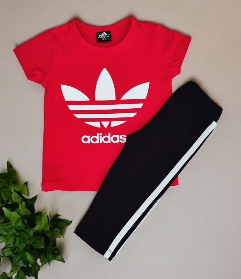 Kız Çocuk Kırmızı Adidas Tayt-Tisort Yazlık Takım - Görsel 3