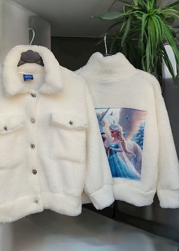 Diğer Kız Çocuk Beyaz Frozen Baskılı Peluş Ceket