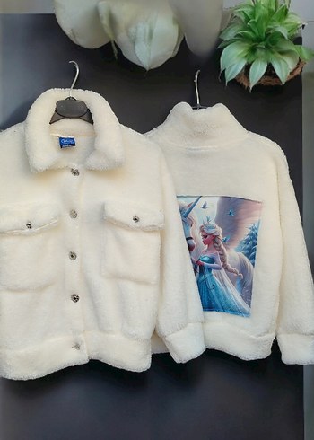 Diğer Kız Çocuk Beyaz Frozen Baskılı Peluş Ceket