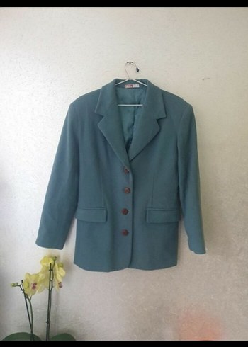 Düğmeli Mavi Midi Kadın Blazer Ceket
