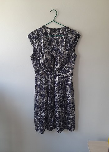 V Yaka Midi Mor Gri Batik Desen Elbise