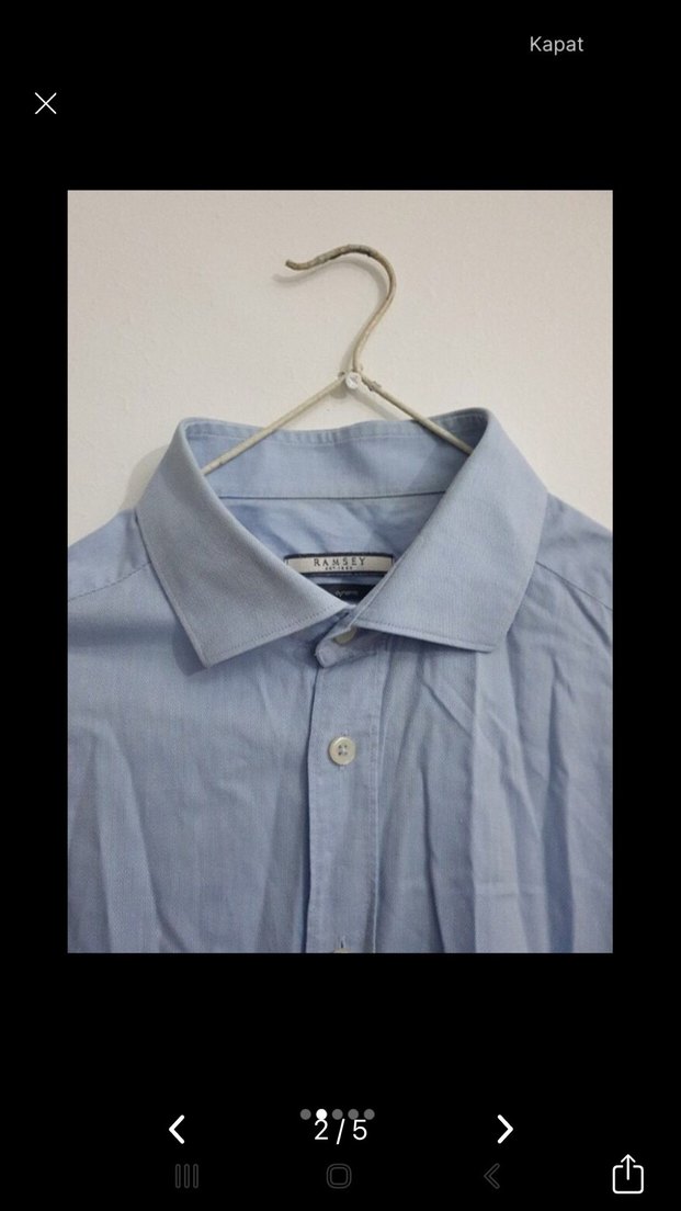 Mavi Keten Erkek Gömlek, Uzun Kollu, Düğmeli - Görsel 2