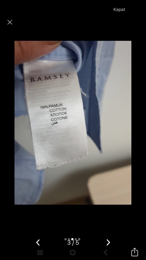 Mavi Keten Erkek Gömlek, Uzun Kollu, Düğmeli - Görsel 3