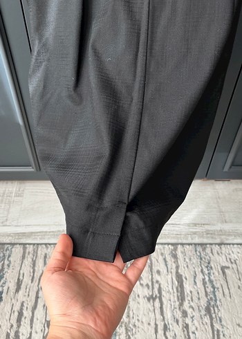 Siyah Keten Midi Elbise Fırfırlı Yaka - Görsel 6