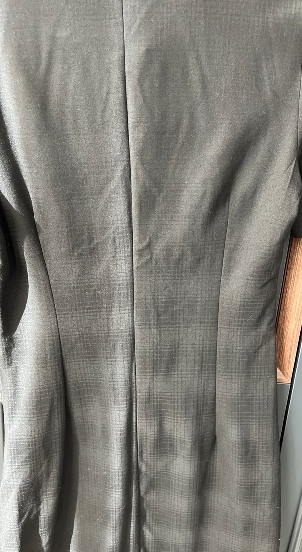 Siyah Keten Midi Elbise Fırfırlı Yaka - Görsel 5