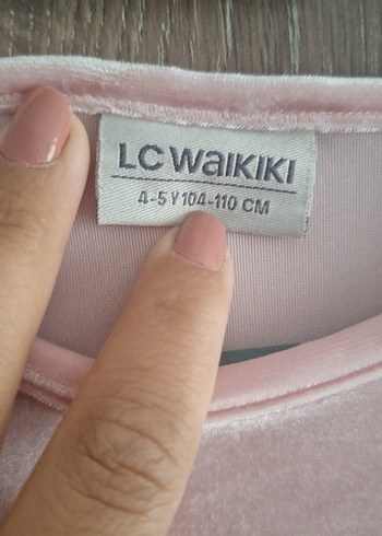 LC Waikiki Uzun Kollu Pembe kadife Kız Elbisesi