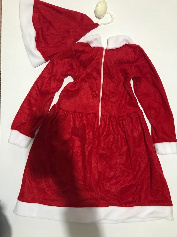 Kız Çocuk Kırmızı Yılbaşı Temalı Polar Elbise - Görsel 2