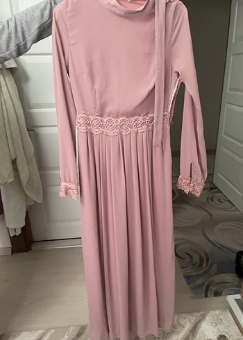 Pembe Uzun Kollu Drapeli Kadın Elbise