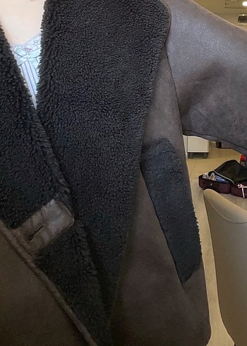 l Beden kahverengi Renk Zara Kahverengi Süet Kadın Kaban Kürklü