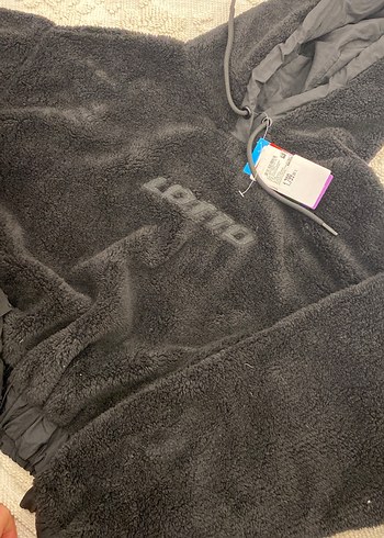Gri Kapüşonlu Peluş Sweatshirt