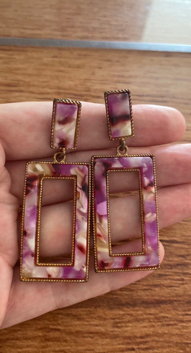 Zara Mor Vintage Desenli Uzun Bohem Küpe - Görsel 4