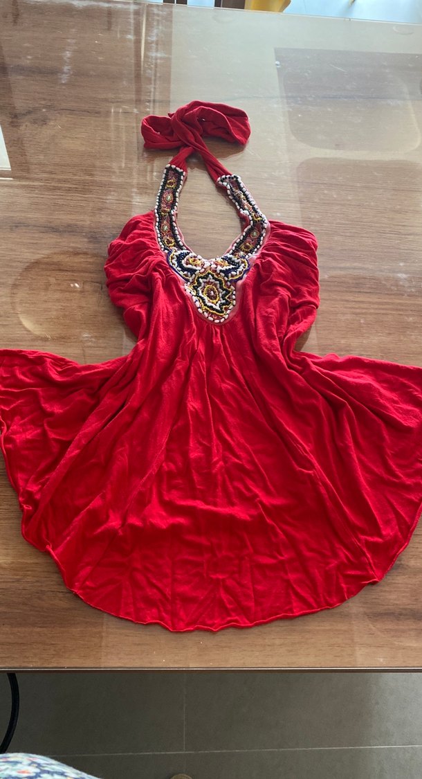 Boncuk İşlemeli Kırmızı Bohem Vintage bluz - Görsel 2