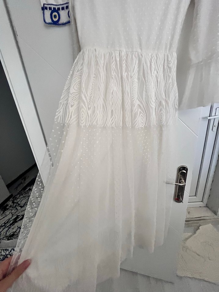 Dantel Detaylı Bohem Beyaz Uzun Elbise - Görsel 3
