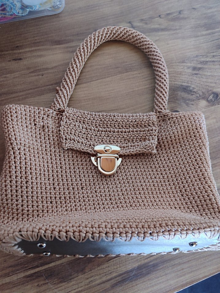 Bej Örgü Kadın Çanta - Görsel 4