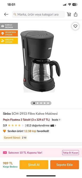 Sinbo kahve makinesi