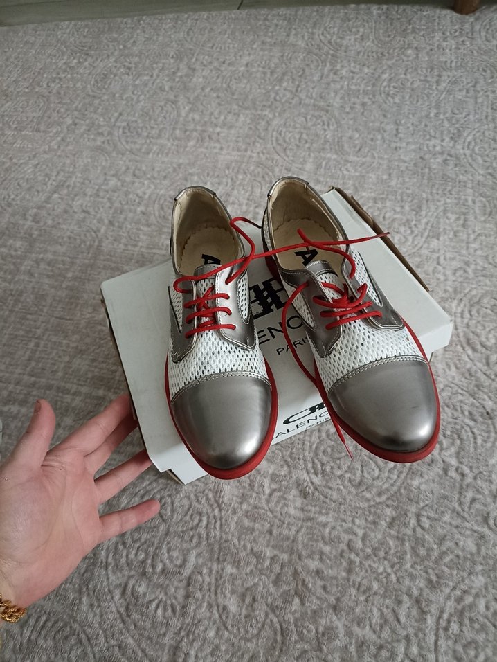 Gri Bağcıklı Stiletto Topuklu Kadın Oxford Ayakkabı - Görsel 3