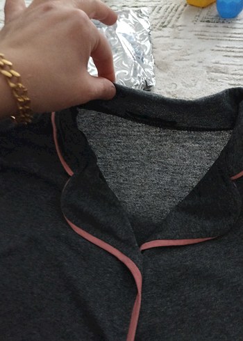 Gri Uzun Kollu Rahat Pijama Takımı - Görsel 5