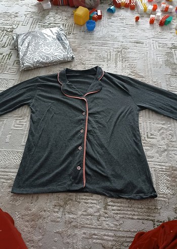 Gri Uzun Kollu Rahat Pijama Takımı - Görsel 3