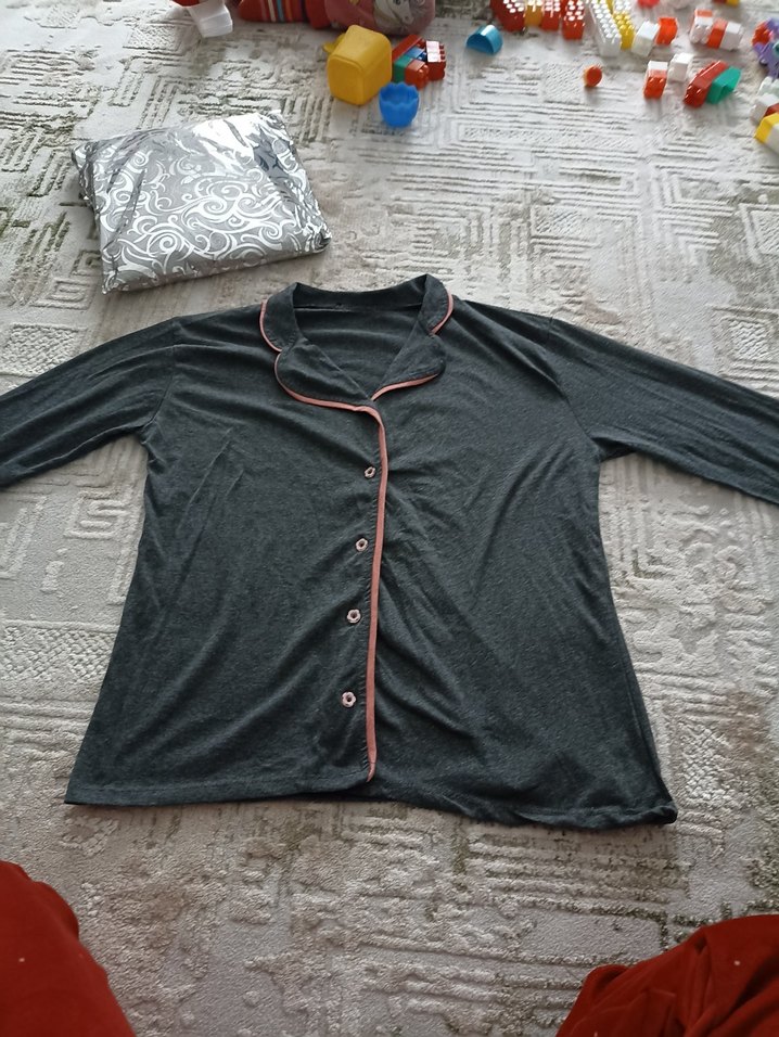 Gri Uzun Kollu Rahat Pijama Takımı - Görsel 3