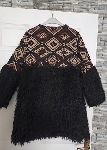 Bohem Desenli Uzun Kollu etnik desenli Kadın Kürk - Görsel 4