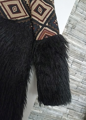 Bohem Desenli Uzun Kollu etnik desenli Kadın Kürk - Görsel 3