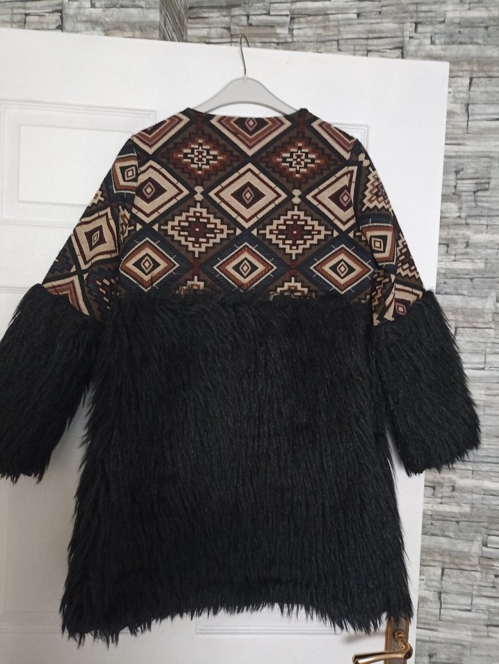 Bohem Desenli Uzun Kollu etnik desenli Kadın Kürk - Görsel 4