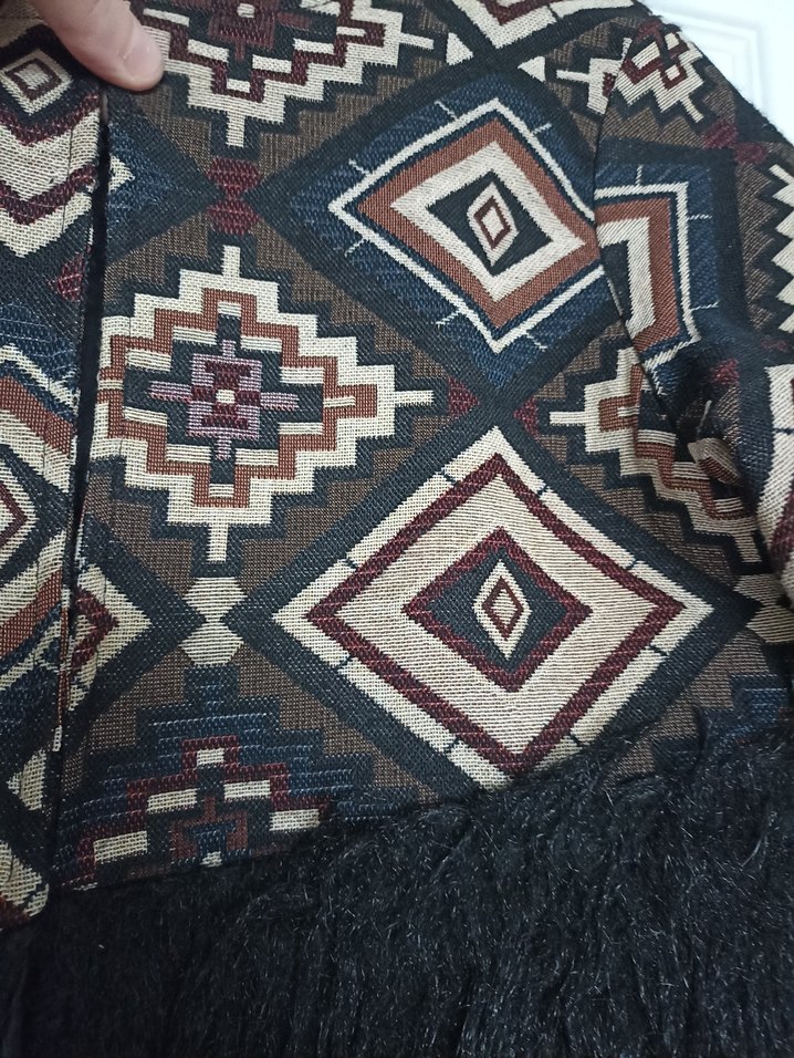 Bohem Desenli Uzun Kollu etnik desenli Kadın Kürk - Görsel 2