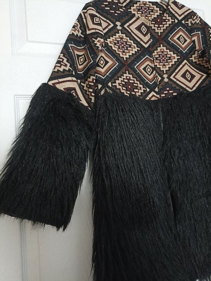 Bohem Desenli Uzun Kollu etnik desenli Kadın Kürk - Görsel 5